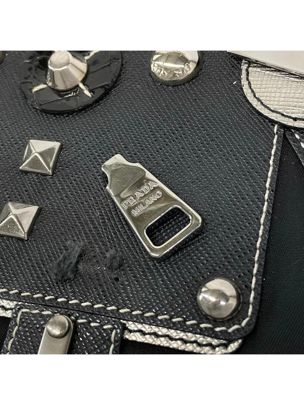 Prada Black Silver Nylon Leather Patent #282875P97B - Picture 13 of 15